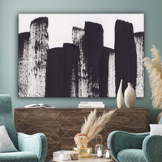 Peinture sur toile - Abstrait - Zwart - Wit - 150x100 cm - Décoration murale