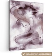 Canvas Schilderij Vrouw - Abstract - Line art - Portret - Paars - 30x40 cm - Wanddecoratie