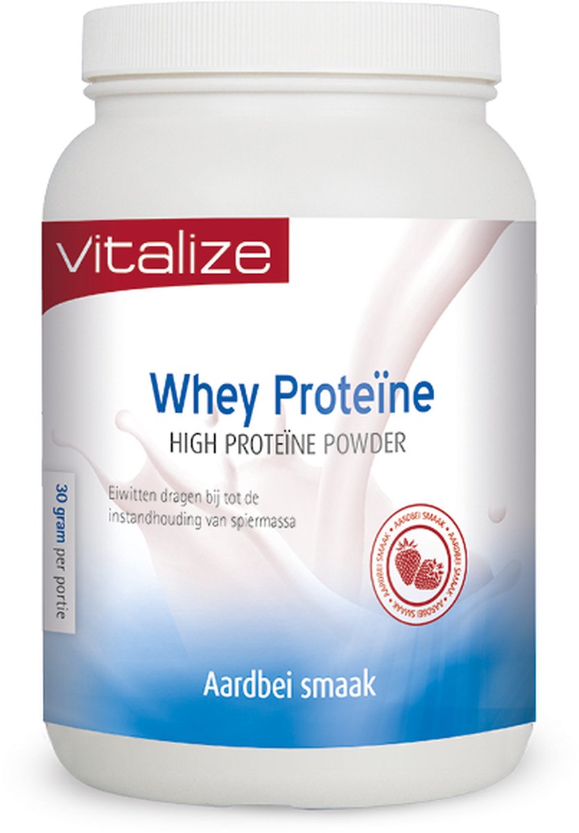 Goedkoopste Vitalize Whey High Proteïne Aardbei 750 gram | High Proteïne Powder - Eiwitten dragen bij tot de instandhouding van normale botten