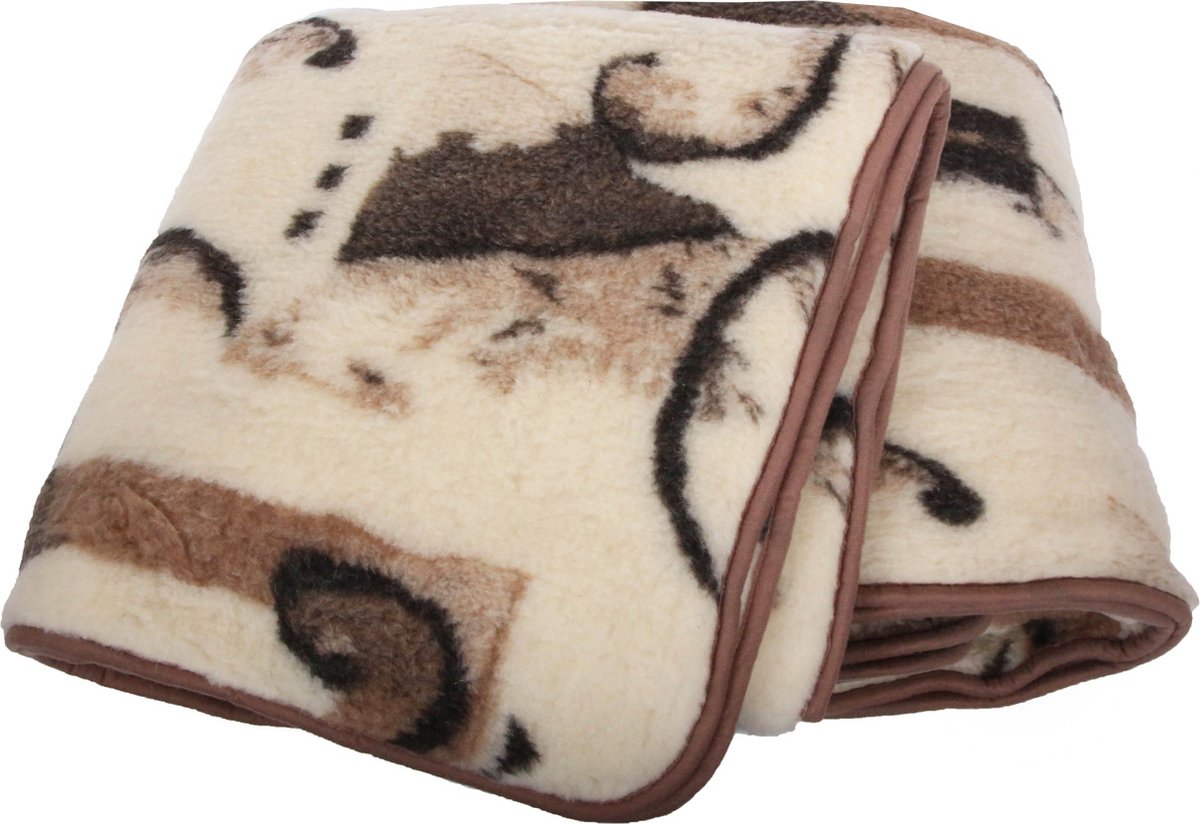 OnceDoce® Wollen Deken 100% Puur Australische Merino Wol OnceDoce® 450 g/m² - Warm Ademend Zacht - AUTUMN MEADOW - Wasbaar – 140x200cm bruin taupe beige wit