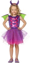 Wilbers - Draak Kostuum - Dartel Draakje - Meisje - paars - Maat 164 - Halloween - Verkleedkleding