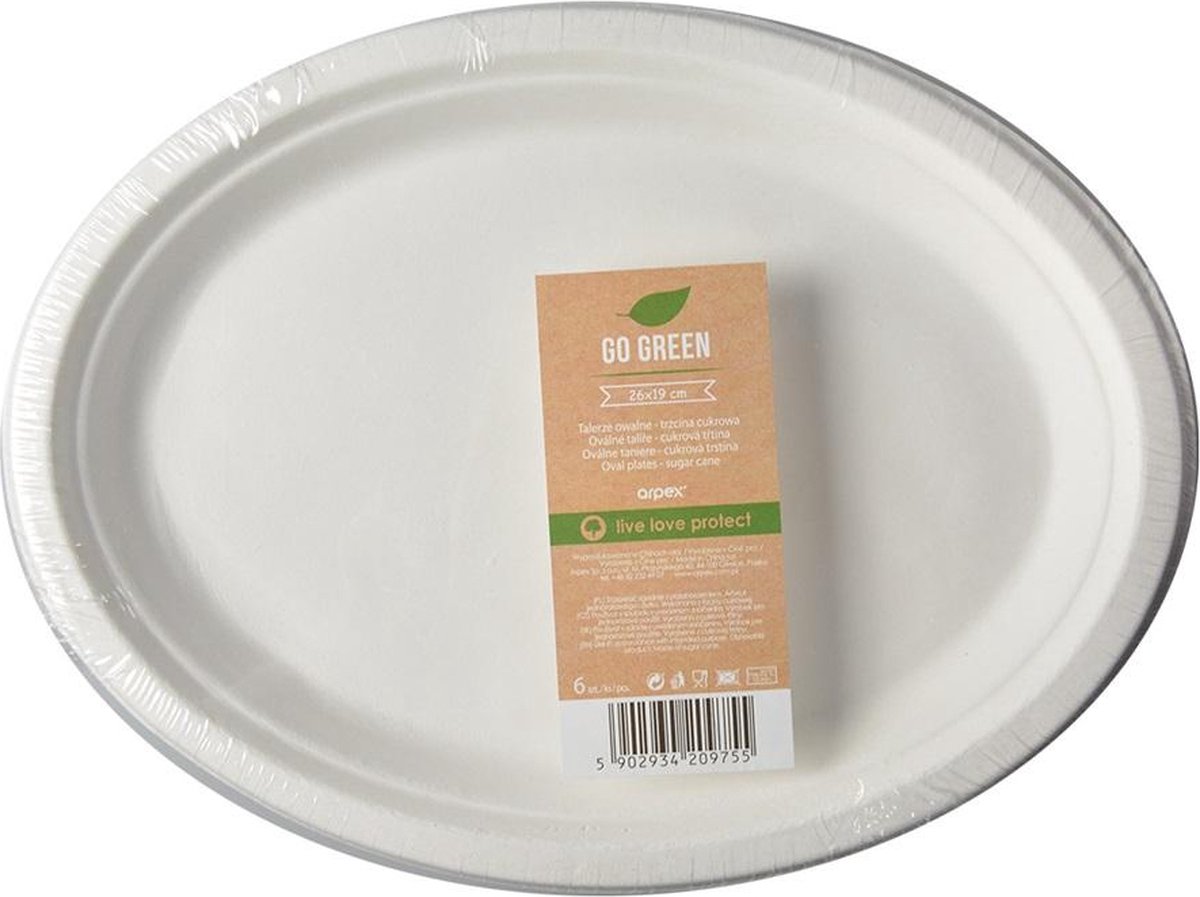 UP / Ovale borden / suikerriet / 26x19cm / 6 stuks / wit