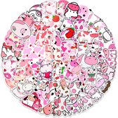 Schattige roze Koeien stickers | 50 stuks | schattige dieren, boerderij, beesten, cartoon | Stickermix voor laptop, muur, fiets, skateboard, koelkast etc. | Geschikt voor kinderen
