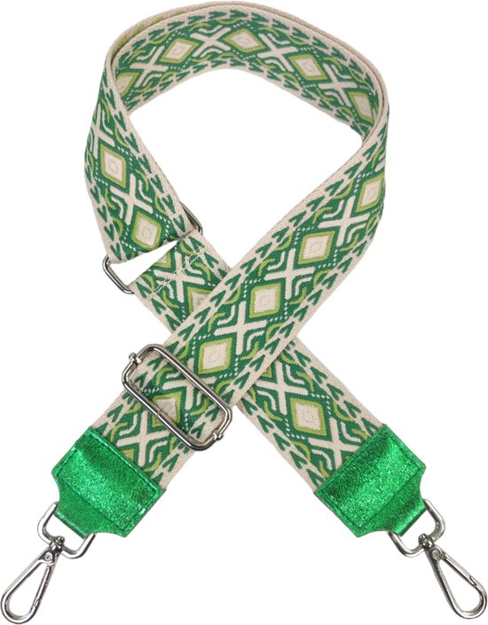 Qischa® Bag strap - Tassenriem - Schouderband - Schouderriem - Tassen Riem - Tas Hengsel - Verstelbare Riem - beige, groen - zilveren hardware