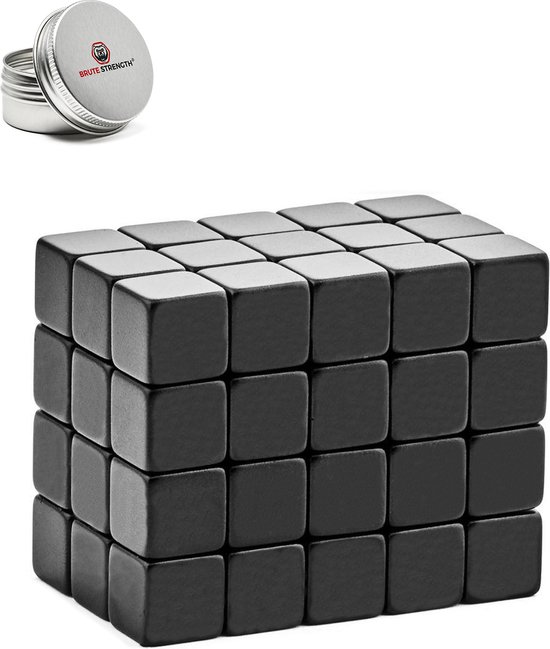 Brute Strength - Super sterke magneten - Vierkant - 10 x 10 x 10 mm - 60 stuks - Zwart - Neodymium magneet sterk - Voor koelkast - whiteboard - Brute Strength