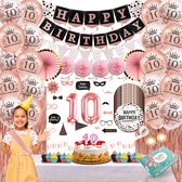 Celejoy 10 Years Party Pack - Set complet de Décoration en or rose pour la fête des adolescents avec Ballons, Guirlandes et drapeaux et Accessoires de vêtements pour bébé