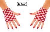 6x Pols handschoenen per paar rood/wit geblokt - Brabant festival thema feest party handschoen