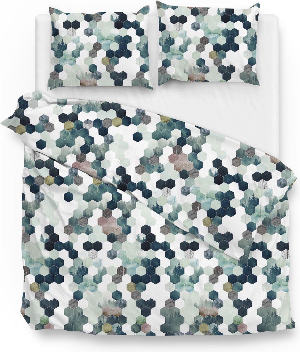 Zo! Home Dekbedovertrek - Hero - Lits-jumeaux XL - 260x200/220 cm - Flanel Wit Blauw Groen