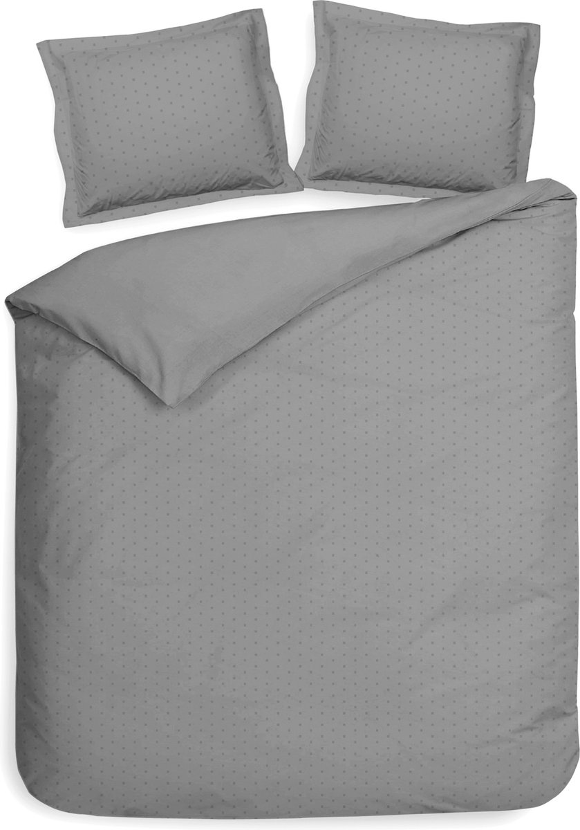 Heckettlane Glacier-Grey Dekbedovertrek Punto 240x200-220 cm + 2 slopen 60x70 cm, gemaakt van 100% Katoen-Satijn Grijs
