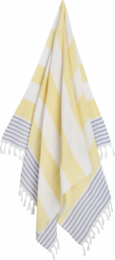 Zoem Hamamdoek XL – Geel Blauw - Strandlaken – Katoen - Sauna – Wellness – Zwembad – Omslagdoek – Badlaken – Badhanddoek – Yoga – Stripe – 100 x 180 cm -