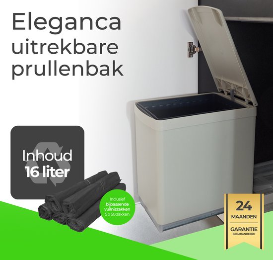 jukbeen Brandewijn verkrachting Eleganca afvalbak 16 Liter met vuilniszakken - uittrekbare prullenbak -...  | bol.com