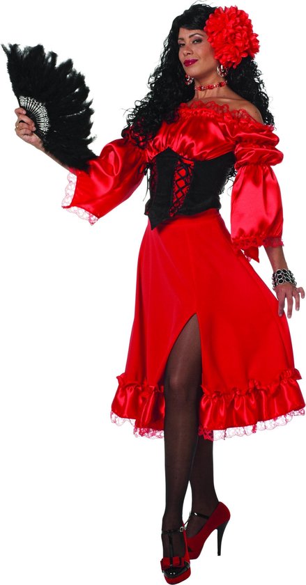 Wilbers - Spaans & Mexicaans Kostuum - Rode Wijde Standaard Rok Vrouw - rood - Maat 46 - Carnavalskleding - Verkleedkleding