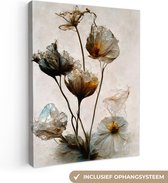 Toile Peinture Vintage - Fleurs - Plantes - Abstrait - 30x40 cm - Décoration murale