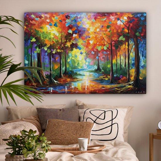 MuchoWow© Canvas Schilderij 120x80 cm Kamer Muur Decoratie Woonkamer Slaapkamer Room Decor Wall Decoration Art Painting Japanse tuin - Rivier - Bomen - Natuur - Japan