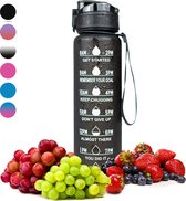 Nimma® Motivatie Waterfles - 1 Liter Drinkfles - Met Tijdmarkeringen en Fruitfilter - Zwart