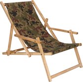 Springos - Chaise longue - Chaise de plage - Chaise longue - Réglable - Accoudoir - Bois de hêtre - Imprégné - Handgemaakt - Vert armée
