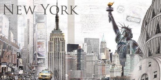 Poster / Papier - Stad / New-York - Collage in beige / wit / zwart / taupe - 60 x 120 cm
