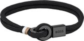 BOSS HBJ1580472M THAD SPORT Heren Armband - Gevlochten armband - Sieraad - Zwart - 7 mm breed - 19 cm lang