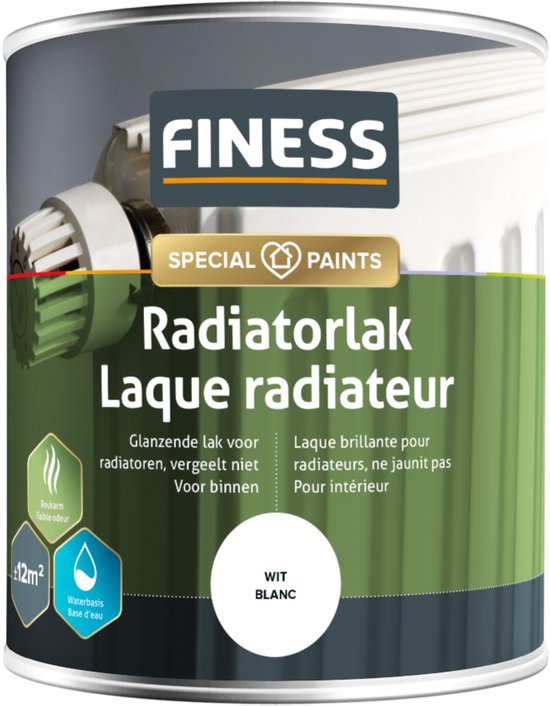 Finess Radiatorlak - niet vergelende, sneldrogende en glanzende aflak voor radiatoren en verwarmingsbuizen - 750ML - WIT