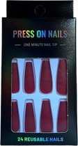 Press On Nails - Nep Nagels – Bordeaux Rood - Matte - Coffin - Manicure - Plak Nagels - Kunstnagels nailart – Zelfklevend