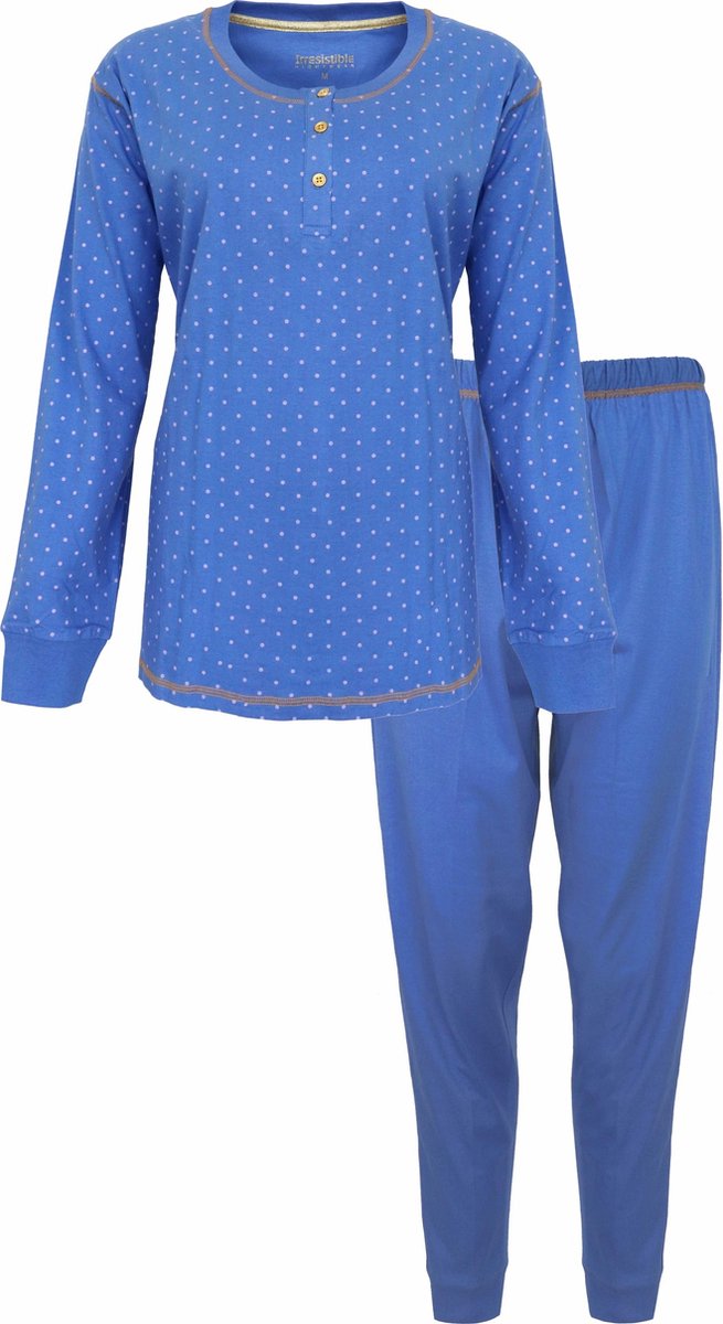 Irresistible Dames Pyjama - Katoen - Polo Sluiting - Blauw