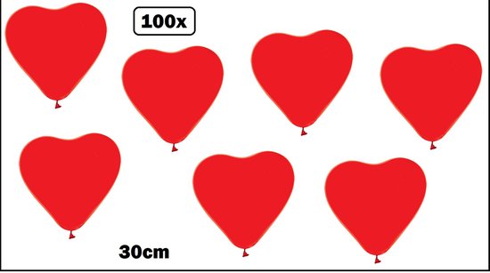 100x Hartjes ballon 30cm rood - Liefde hart Festival feest party verjaardag landen helium lucht thema