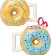 Mug Donut en Céramique - Délicieux Glaze Donut avec Paillettes - Drôle "MMM. beignets !" Citation - Meilleure tasse pour café, thé, chocolat chaud et plus - Grand 14 oz - Cadeau drôle de tasse à café - Blauw