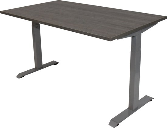Office Hero® Cosmic - In hoogte verstelbaar bureau grijs frame - Game bureau - Computertafel - Werktafel - 140x80 - Logan eik