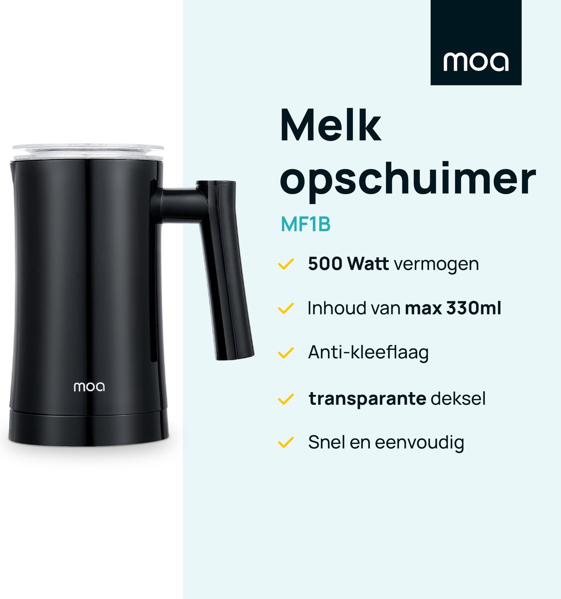 MOA Elektrische Melkopschuimer - 3-in-1 - Handige Melkschuimer - 330 ML - Voor Cappuccino - Melkklopper - Zwart — cadeau in Kookcadeaus - foto 2