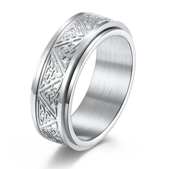 Ring d'anxiété - (celtique) - Ring de stress - Ring Fidget - Ring d'anxiété pour doigt - Ring pivotant - Ring tournant - Argent - (20,75 mm / taille 65)