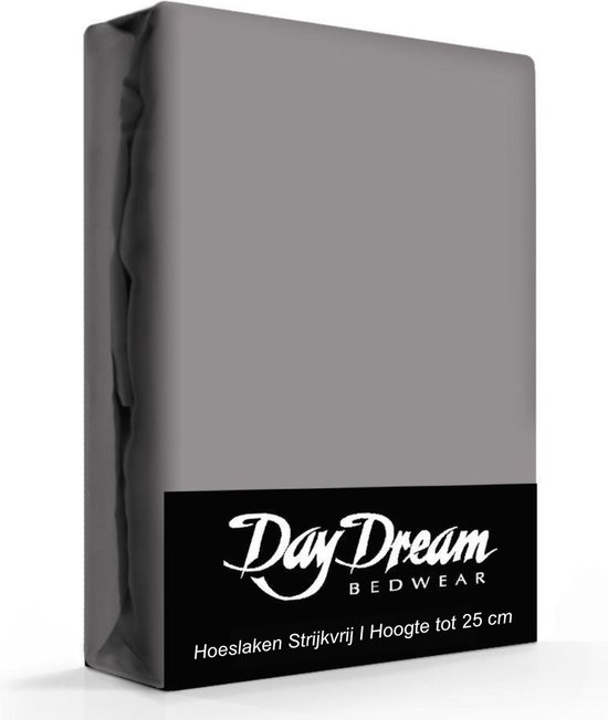 Day Dream hoeslaken - strijkvrij - katoen - 180 x 210 - Antraciet - Day Dream