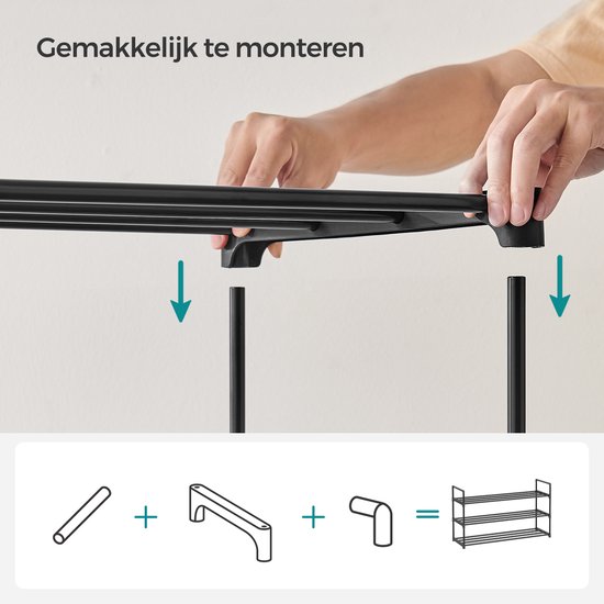 ACAZA Schoenenrek - Schoenenkast - 3 Lagen - Voor 12 paar schoenen - 92 x 30 x 54 cm - Metaal - Zwart