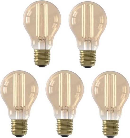 5 pièces Lampe LED à filament Calex E27 4.5W 470lm Or 2100K Goud A60