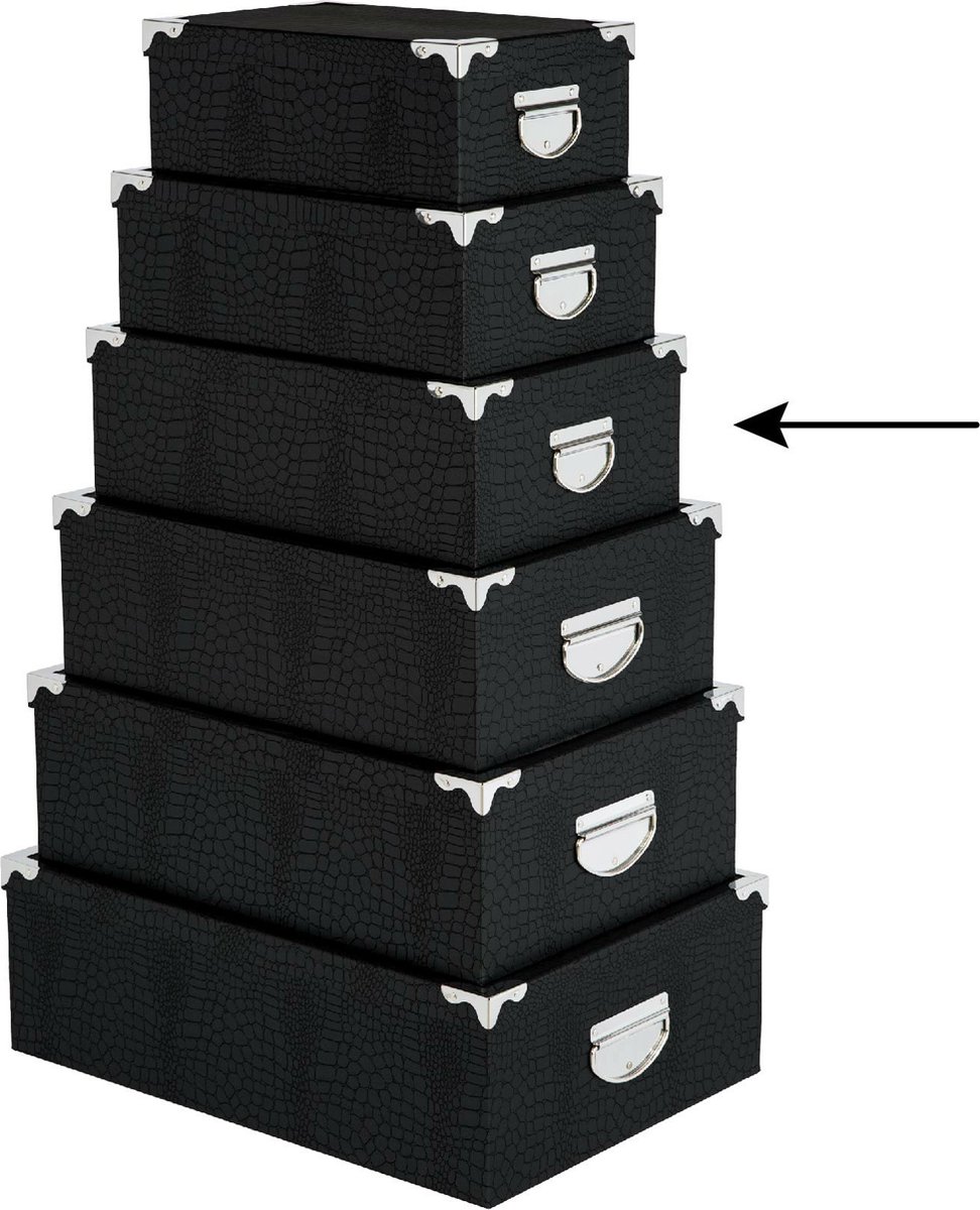 5Five Opbergdoos/box - zwart - L36 x B24.5 x H12.5 cm - Stevig karton - Crocobox