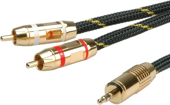 GOLD Câble audio 3,5mm Stéréo - 2x RCA, M / M, 2,5 m