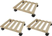 3x Vierkante plantentrolley hout 35 cm - Woonaccessoires/decoratie - Home deco - Kamerplanten trolley/roller vierkant