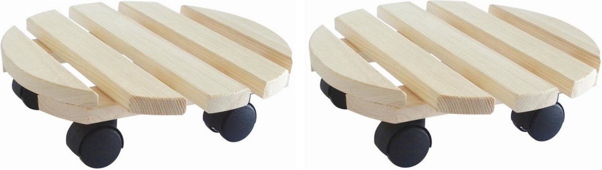 3 Stuks Houten Plantenrollers – Rond, 30 Cm, Donkerbruin, Met Wieltjes En Rem, Draagkracht 150 Kg, Voor Binnen En Buiten