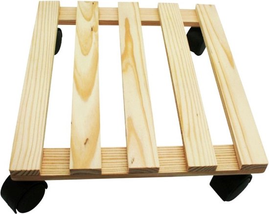 2x Plantenonderzetter/multiroller hout 30 cm - 50 kg - Woonaccessoires/decoratie houten planken/trolley voor kamerplanten - Benson