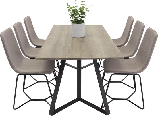 MarinaGRBL salle à manger salle à manger table el décor bois gris et 6 X-chaise salle à manger stable gris.