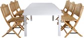 Marbella tuinmeubelset tafel 100x160/240cm en 6 stoel Cane lichtgrijs, naturel, wit.
