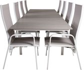 Levels tuinmeubelset tafel 100x229/310cm en 8 stoel Copacabana wit, grijs.