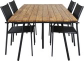 Chan tuinmeubelset tafel 100x200cm en 4 stoel Santorini zwart, naturel.