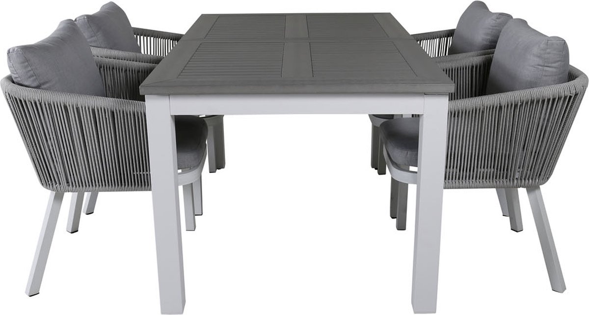 Albany tuinmeubelset tafel 90x152/210cm en 4 stoel Virya wit, grijs, crèmekleur.
