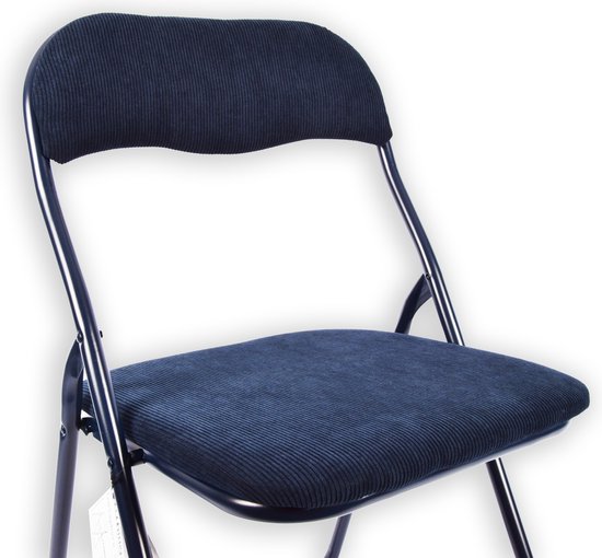 Klapstoel met zithoogte van 43 cm Vouwstoel velvet zitvlak en rug bekleed - stoel - tafelstoel- RIBCORD - tafelstoel - klapstoel - Velvet klapstoel - Luxe klapstoel - Met kussentjes - FLUWEEL- Stoelen - Klapstoelen - Stoeltje - Premium chair - Blauw