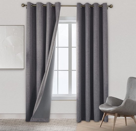 Rideau voilages opaques gris - lot de 2 H 245 x L 140 cm rideau déco rideau  à oeillets... | bol.com