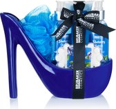 BRUBAKER Cosmetics Luxus Blueberry Beautyset - Cadeau Idee - Cadeautip voor Vrouw - 6-delige Bad en Doucheset - Cadeauset in keramische Pump blauw - Moederdag cadeautje