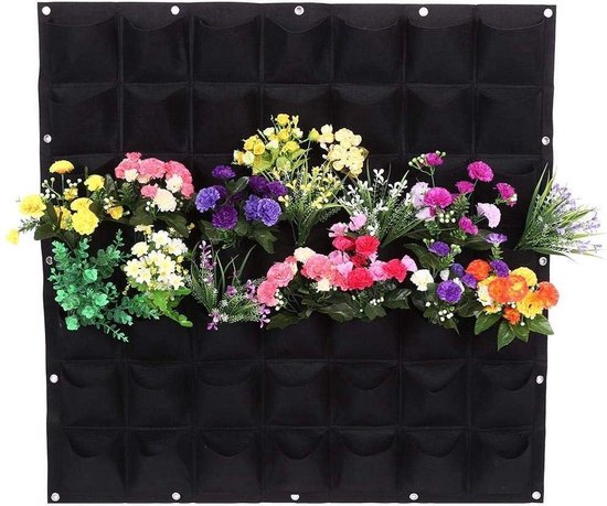Finnacle - Plantenmuur - Muur met planten - Tuinieren - Tuin - Planten - Plantenbak - Zwart met Groen - Verticale tuin - Hangende tuin - Plantenzak - plantenzakken voor 49 planten – 100 cm x 100 cm - 1 vak is 13x13 cm
