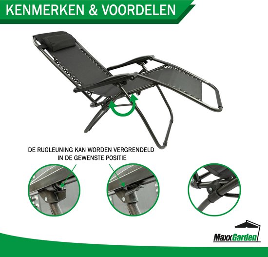 MaxxGarden Opvouwbare Tuinstoel - 2 Stuks - Ligstoel Tuin - Relaxstoel Verstelbaar - Inklapbaar - Zero Gravity - Zwart van MaxxGarden — afbeelding 5