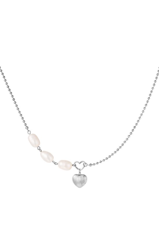 Necklace -Ketting -pearls and heart -zilver- Stainless Steel-Yehwang- Moederdag cadeautje - cadeau voor haar - mama