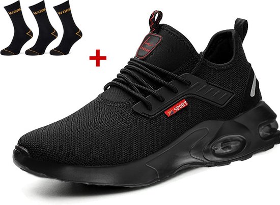 Lia LEGEND ® Anti-slip PRO veiligheidsschoenen heren dames met 3 paar werksokken , sneakers sportief werkschoenen horeca lichte sportieve ademende safety jogger met stalen neus.